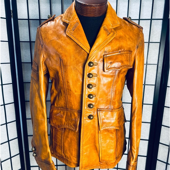 DSquared2 Vintage Camel Luxury Leather Jacket - Picture 1 of 16